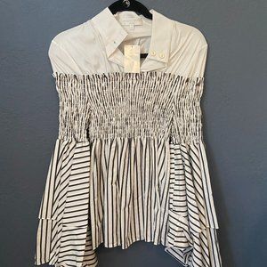 NEW Caroline Constas White and Navy Striped Shirt